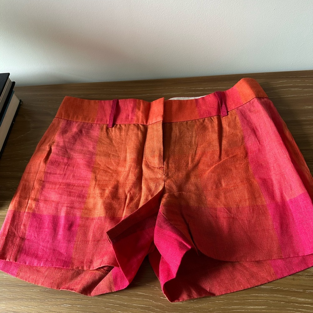 J. Crew Mid Waist Pink and Orange Linen Shorts